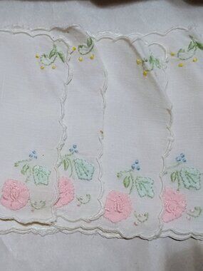 4 hand crocheted pink and green cocktail napkins